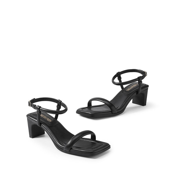 [Wonder Cloud] Hera One-strap Square Toe Rectangular Heel Sandals - BLACK - 3